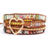 Mixed Stone Heart Boho Wrap Bracelet for Women – Handmade Multi Layer Braided Leather Bracelet