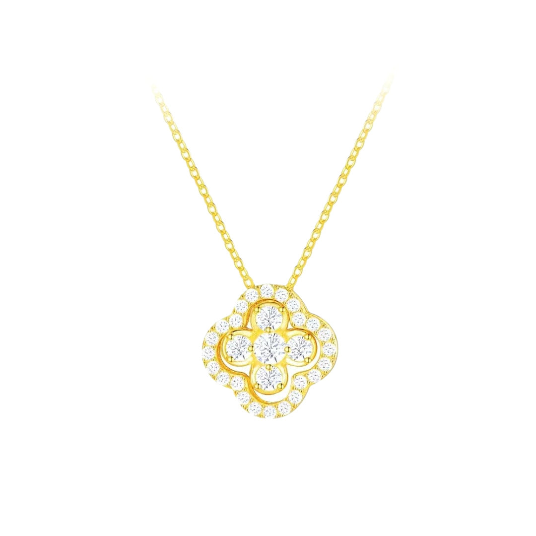 convertible four-leaf clover brass necklace for women – gold-plated lucky crystal pendant, dainty choker with adjustable link chain, valentine's day jewelry gift for her
