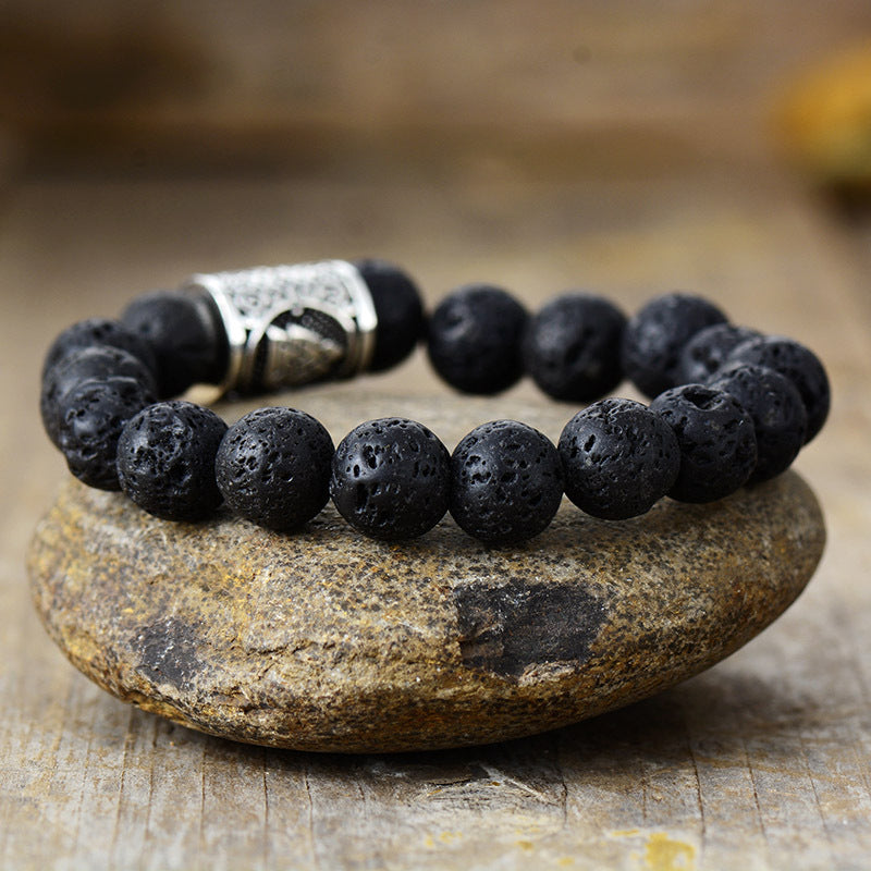 lava stone beaded bracelet – handmade viking elastic bracelet for men, stylish gift for couples - star8s