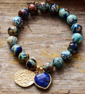 heart beaded bracelet - 10mm natural amethyst elastic handmade bracelet - star8s