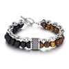 Punk Style Matte Tiger Eye Stone Bracelet for Men - Unique Natural Stone Beaded Chain Bracelet