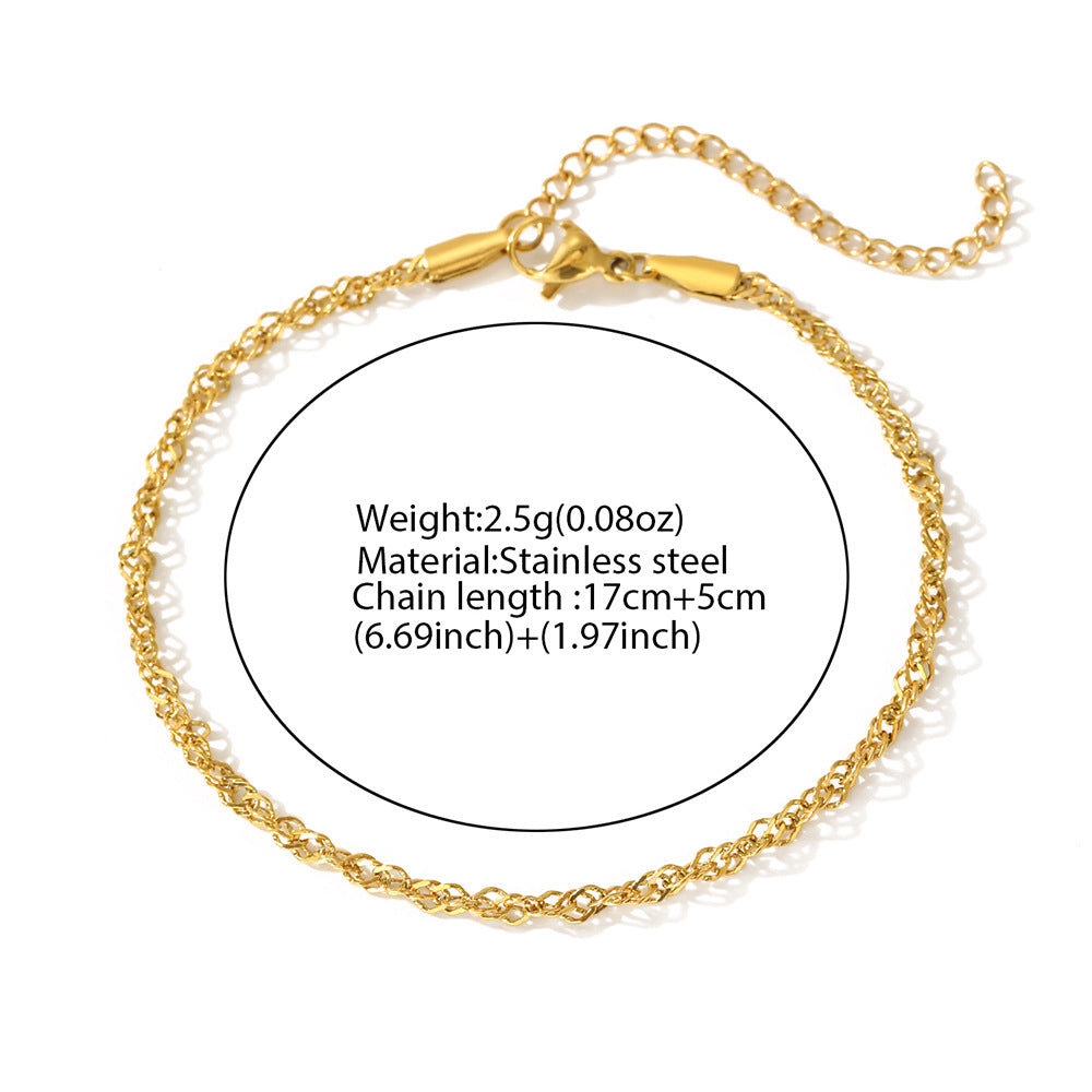 gold plated chain bracelet for women stainless steel singapore water wave link bracelet twisted ripple layering minimalist dainty wristband adjustable extension extender chain light luxury elegant fine jewelry gift for her