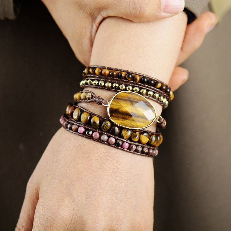 tiger eye leather wrap bracelet for women | multi-layered handmade bracelet - star8s