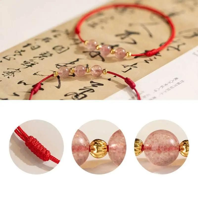 star8s strawberry crystal beads luck red string anklet: chinese - style romantic lucky accessory star8s