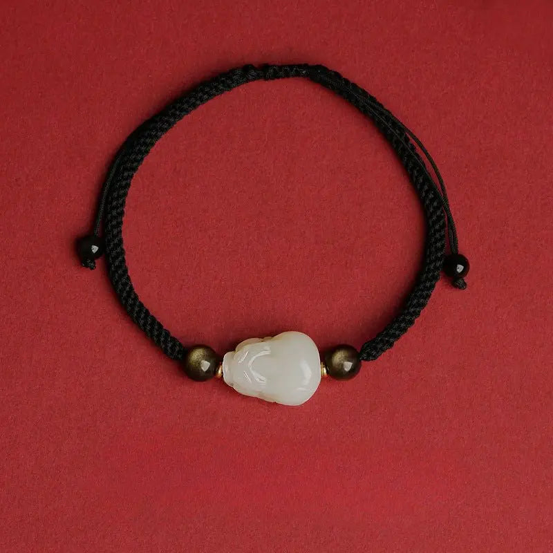 wealth pixiu jade bracelet - hetian jade & red string for money