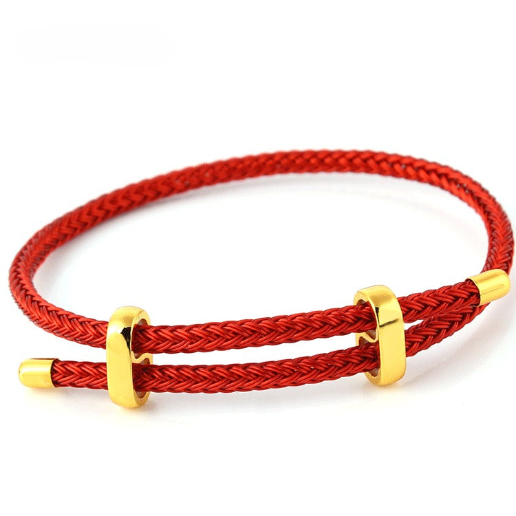 waterproof red string bracelet for women & men, adjustable braided stainless steel wire lucky rope bracelet with gold-tone clasp, valentine's day gift for couples