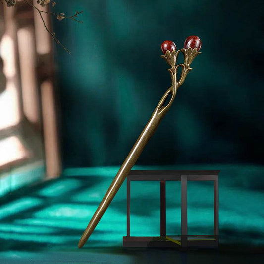 Ancient - style Green Sandalwood Hairpin, Stylish Hanfu Hairstyling Accessory - STAR8S
