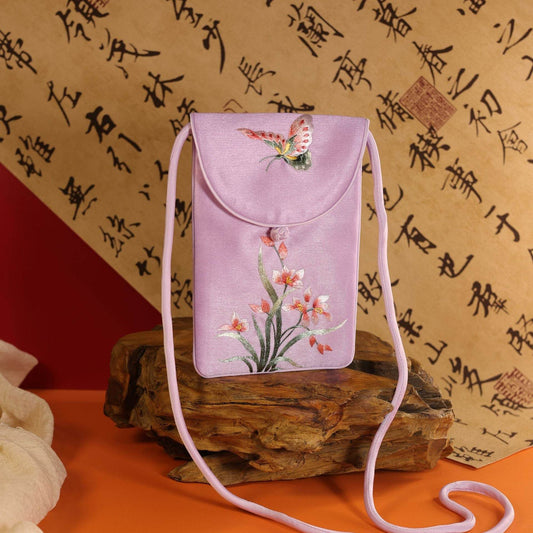 Ancient - style Suzhou - embroidered Phone Bag with Orchid and Butterfly Patterns - STAR8S