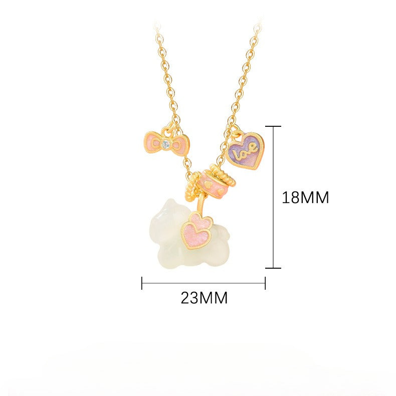 chinese zodiac horse jade necklace – natural hetian jade heart horse pendant in s925 silver for women - star8s