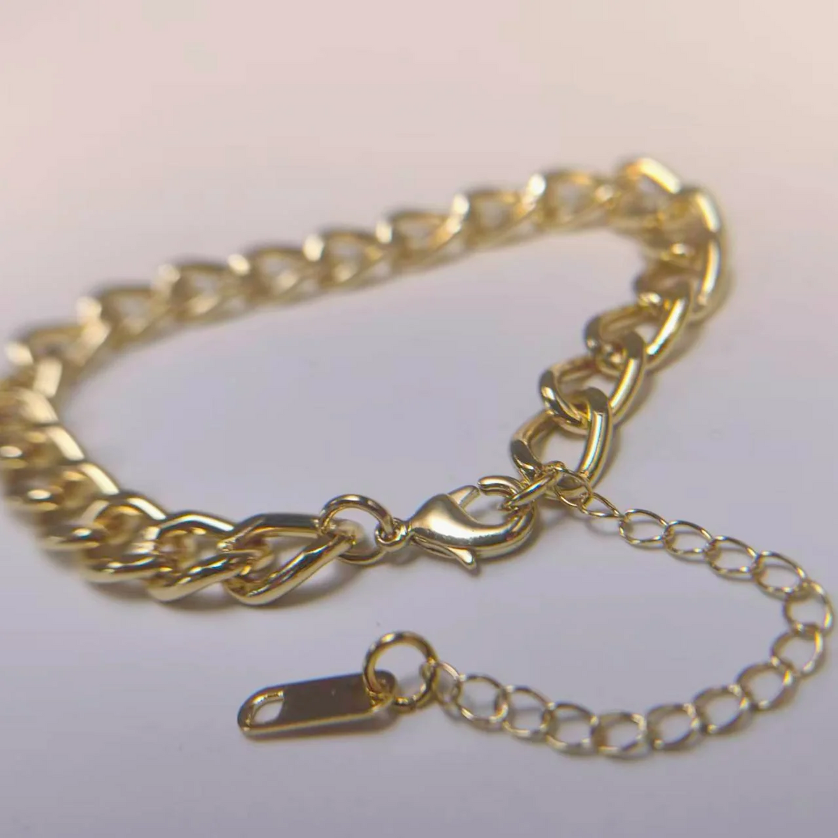gold-plated brass cuban link bracelet with adjustable extender for men and women