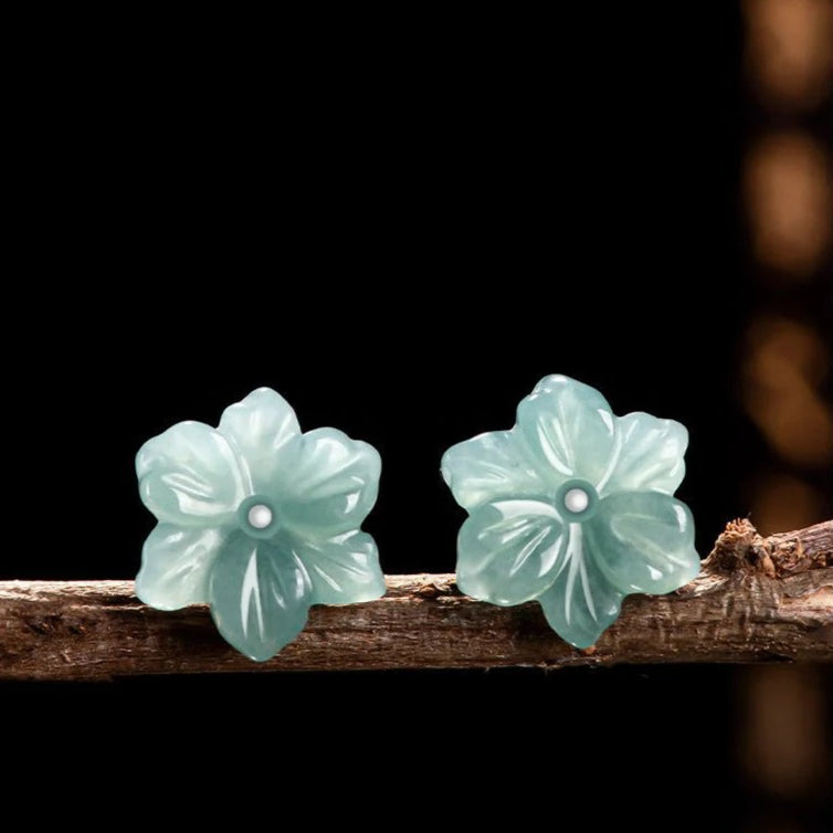 ice seed jade blue water orchid flower petals earrings