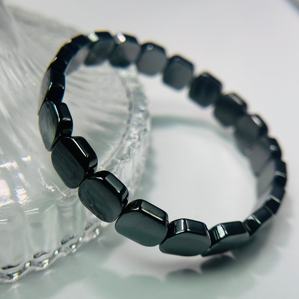 natural black hematite stone bracelet for men raw iron ore crushed nugget beads asymmetric beaded bracelet y2k hip hop gothic punk rock wristband retro industrial stacking jewelry holiday gift