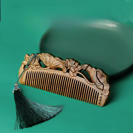 Chinese Hair Comb – Green Sandalwood Carved Gift, Elegant & Romantic Hair Care - STAR8S
