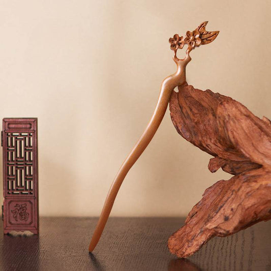 Chinese Peach Wood Hairpin, Stylish for Bun & Vintage Wear - STAR8S