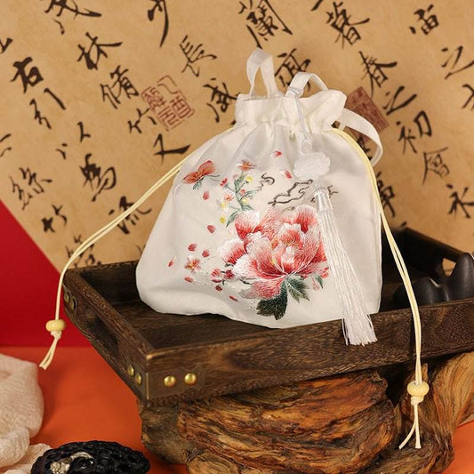 Chinese - style Ancient - style Suzhou - embroidered Bucket Bag with Butterfly and Flower Patterns - STAR8S