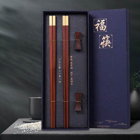 Chinese Style Rosewood Chopsticks Gift Box 2-Pair Pillow Holder Tableware - STAR8S