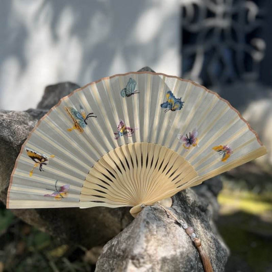 Chinese Suzhou Embroidered Folding Fan with Butterfly Patterns - STAR8S