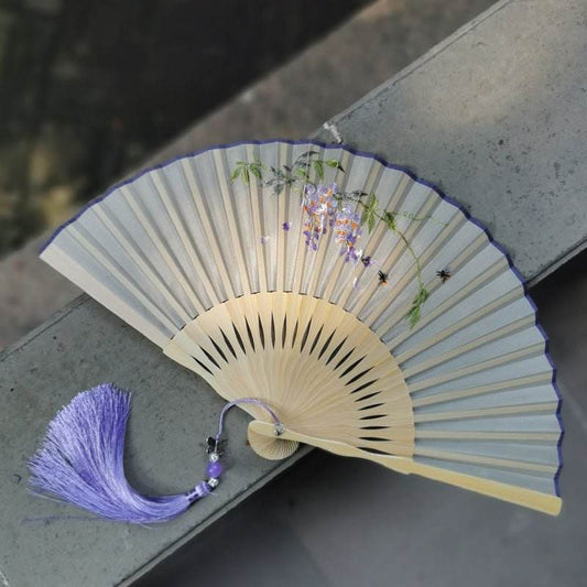 Chinese Suzhou Embroidered Folding Fan with Wisteria Patterns for Women - STAR8S