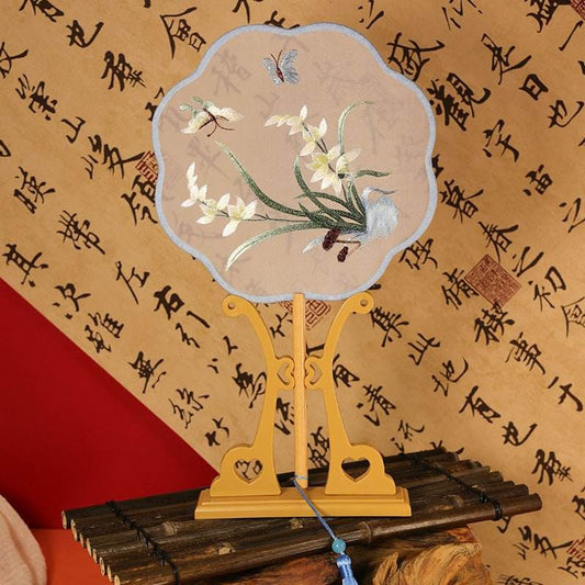 Chinese Suzhou Orchid & Butterfly Double - Sided Embroidered Round Fan for Dance & Ancient Style - STAR8S
