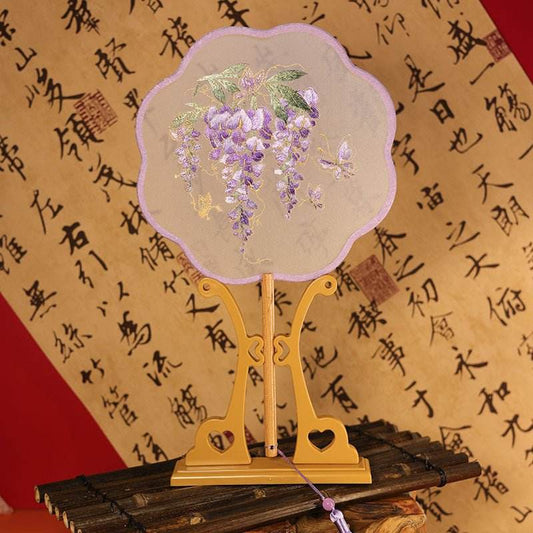 Chinese Suzhou Wisteria Double - Sided Embroidered Round Fan for Dance & Ancient Style - STAR8S