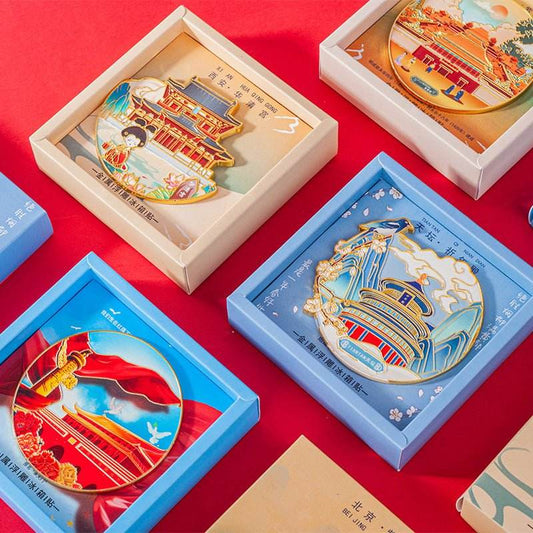 Cultural - creative Metal Fridge Magnets - Urban Scenic Spot Patterns, Ideal for Travel Souvenirs and Gifting - STAR8S