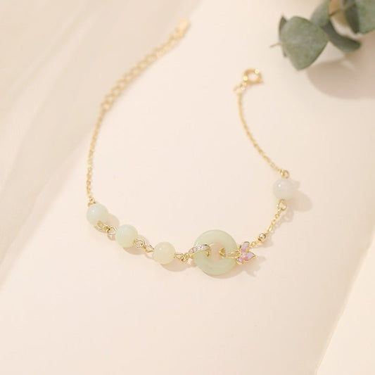 Cultural Jade Bracelet - Hetian Jade, 925 Silver, Orchid Flower, Safety Disc | STAR8S