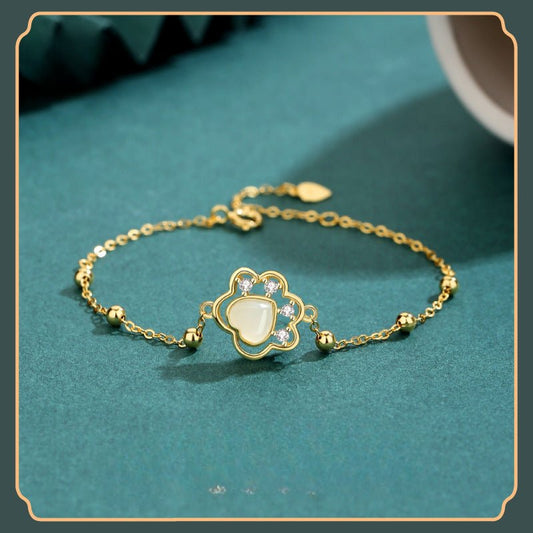 Cute & Elegant Jade Stone Bracelet: Hetian Cat Claw 925 Silver | STAR8S