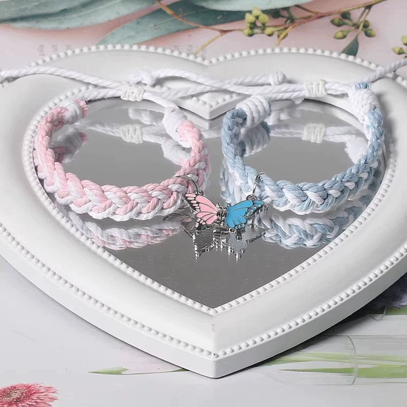 magnetic butterfly couple bracelets for boyfriend and girlfriend adjustable braided rope matching relationship bracelets long distance friendship jewelry gift set