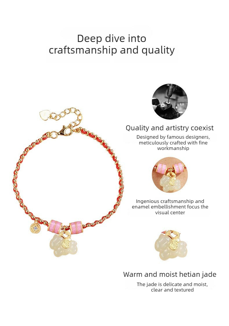 chinese zodiac horse s925 silver jade charm red string bracelet - star8s