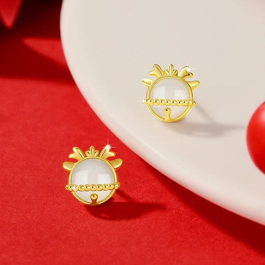 Dragon Pierced Ear Studs - Hetian Jade 925 Silver This Animal Year Earrings | STAR8S