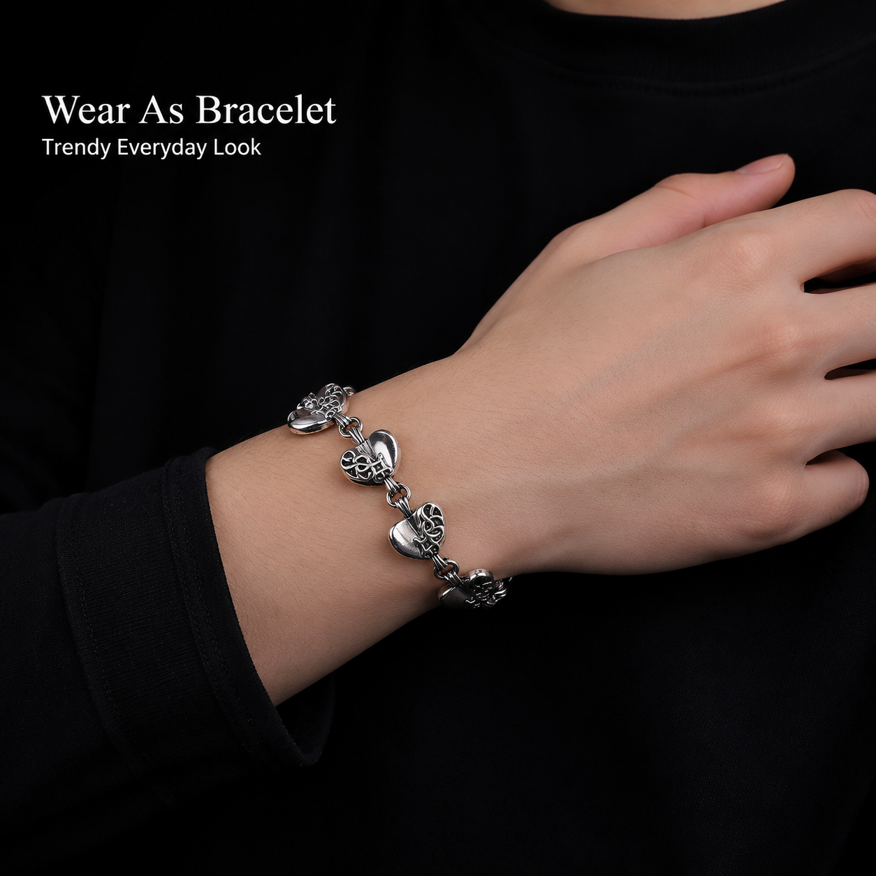 vintage carved heart pendant bracelet for men women stainless titanium steel link chain necklace couples matching jewelry gothic punk streetwear gift accessories
