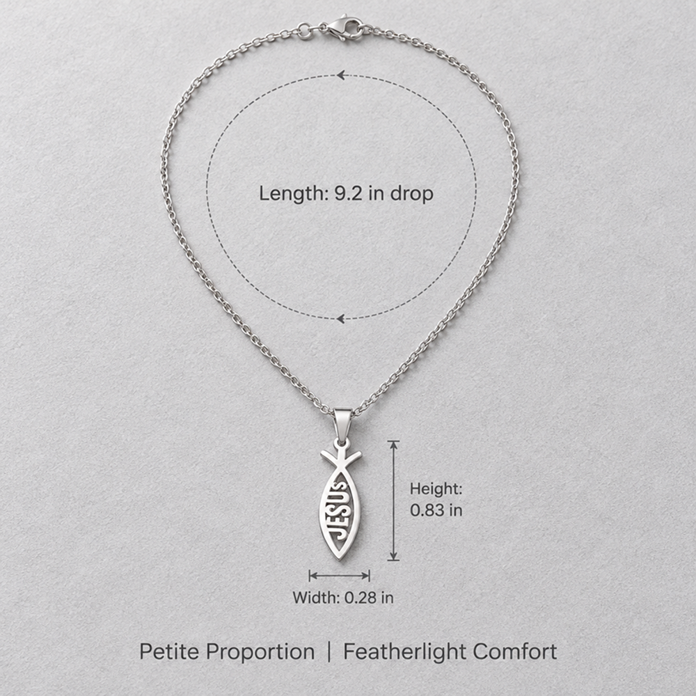 unisex stainless steel jesus fish pendant necklace with lobster clasp