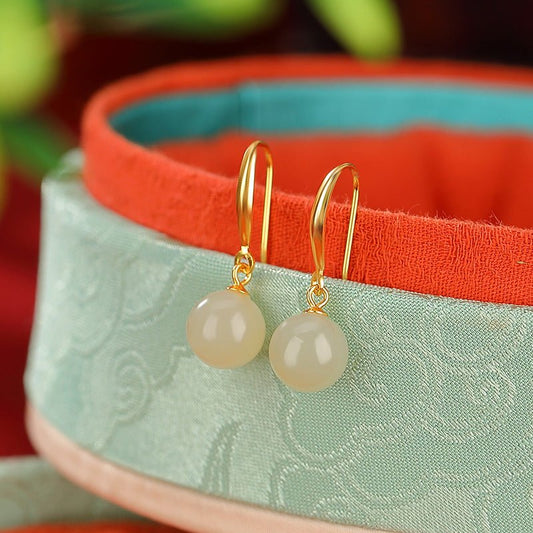 Earrings with Heitian jade Round Beads - Sterling Silver | STAR8S