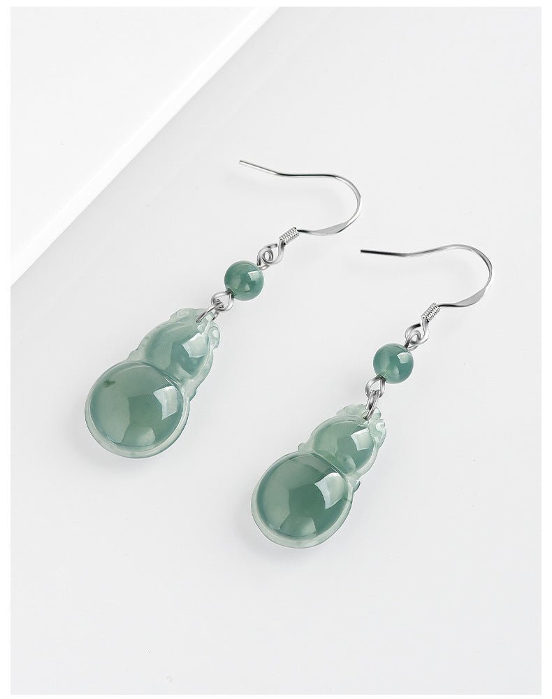 elegant gourd jade earrings s925 silver | natural blue water jade jewelry for women - star8s