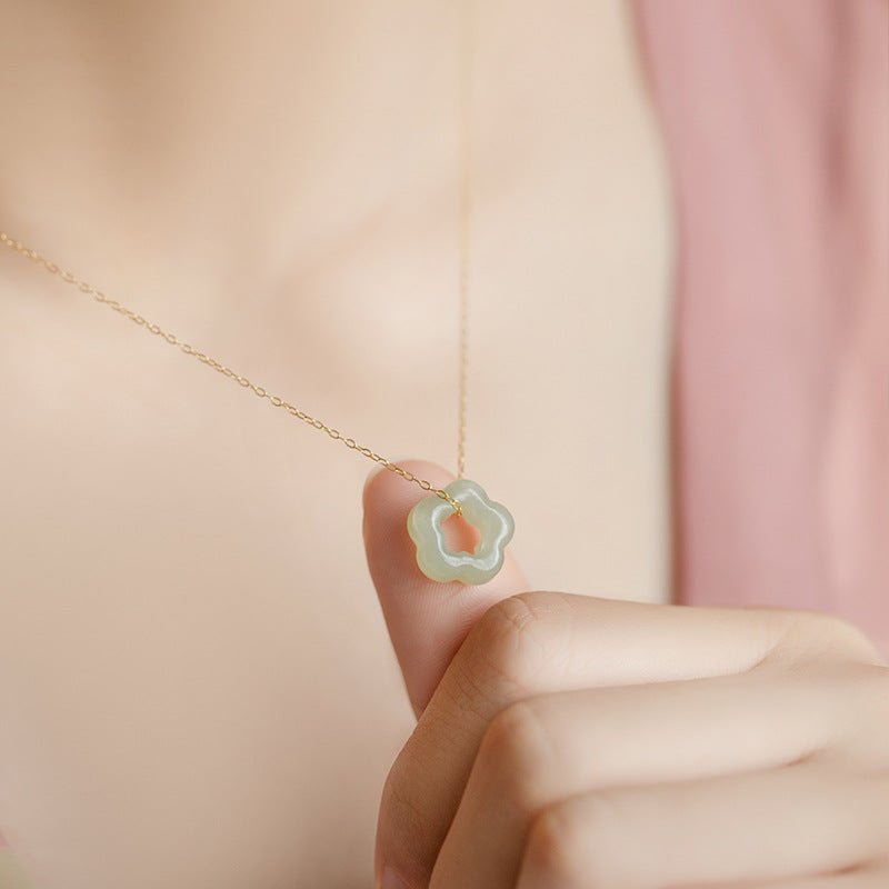 elegant hetian jade plum blossom necklace – handmade vintage pendant for women - star8s