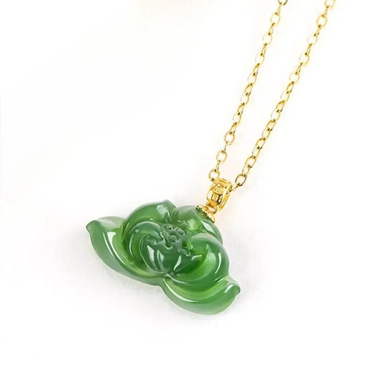 spinach green hetian lotus jade necklace