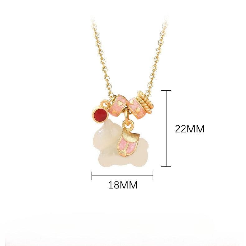 chinese zodiac pink horse jade necklace – natural hetian jade s925 silver pendant for women - star8s