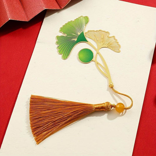 Festive Chinese - style Metal Enamel Bookmark - Leaf Shapes, Lightweight and Portable, Great for Reading and Gifting - STAR8S