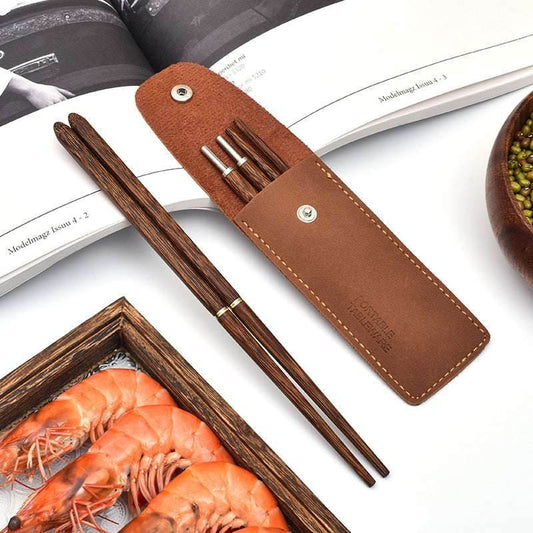Foldable Chopsticks Portable Set Outdoor Camping Solo Use with Leather Case - STAR8S