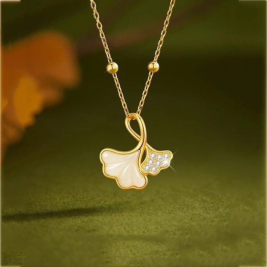 Ginkgo Leaf Jade Pendant Necklace S925 Silver Light Luxury Choker for Women - Perfect Gift for Valentine's Day - STAR8S