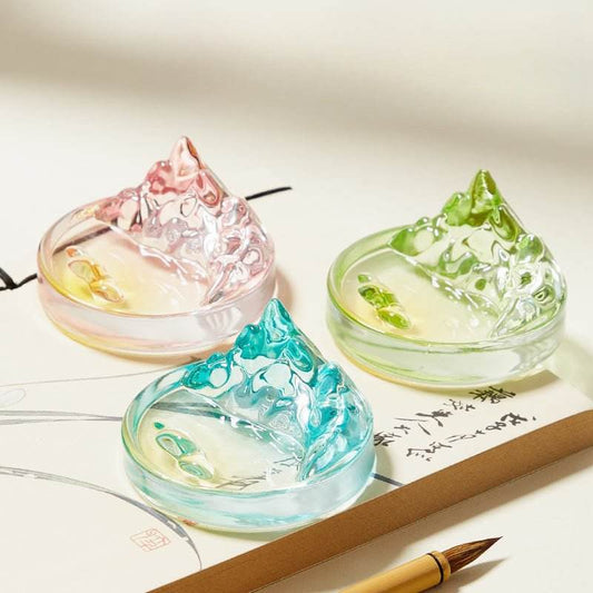 Glass Ink Dish with Landscape Design - Gentle for Brush - licking, Multi - functional Four Treasures of the Study, Ideal for Study Decoration - STAR8S