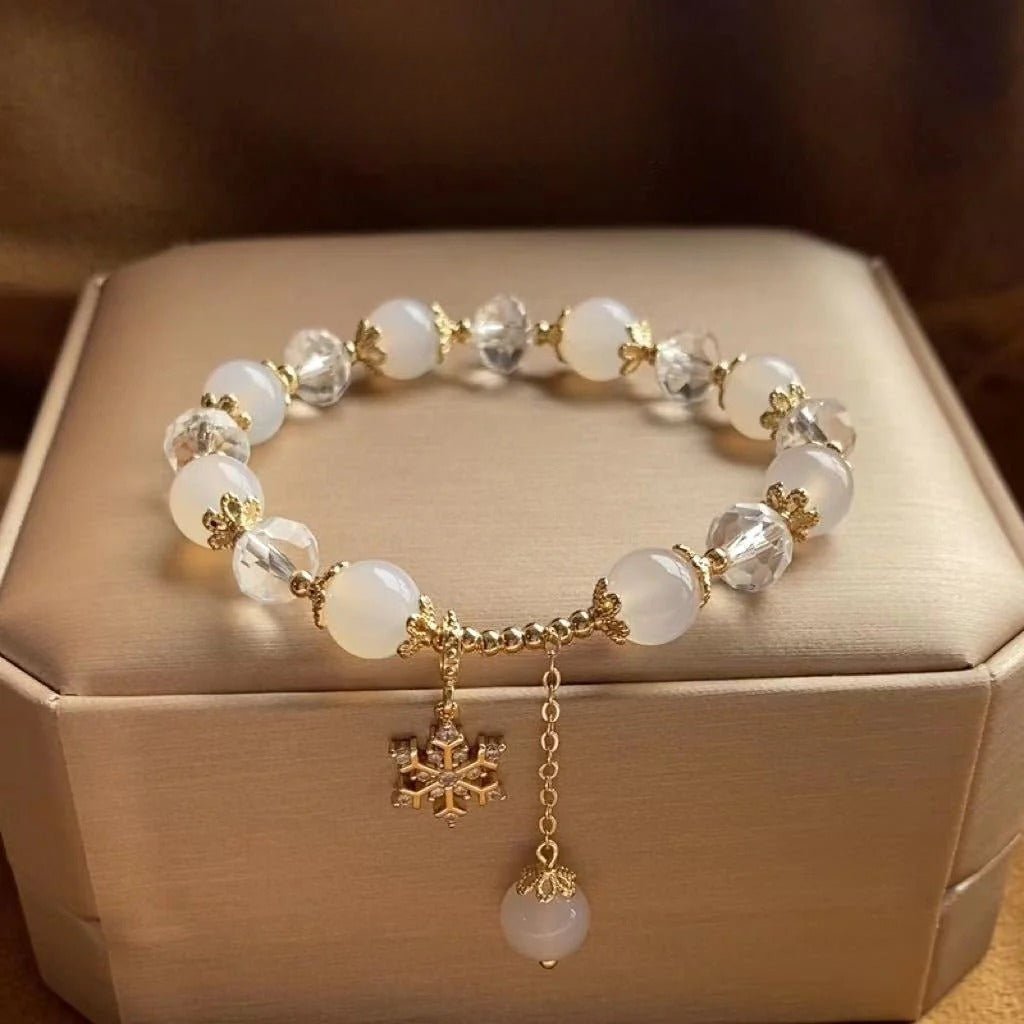 green ghost bracelet with snowflake pendant – handcrafted adjustable bracelet for style & healing - star8s