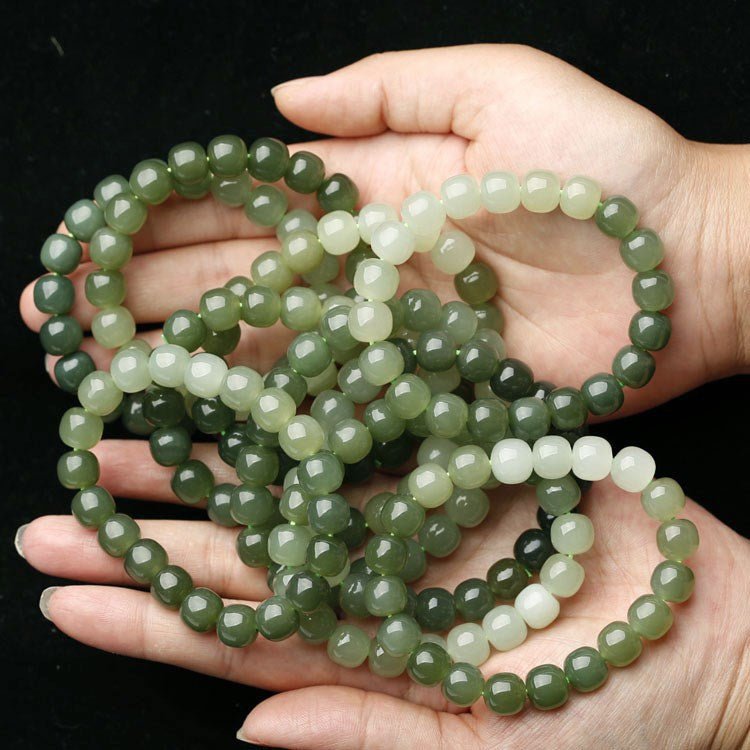 handcrafted hetian jade bracelet for men and women, gradient color single - loop bead design - elegant jewelry accessory 🌿💎 - star8s