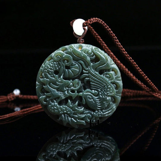 Handcrafted Hetian Jade Dragon & Phoenix Pendant Necklace - Couple’s Taiji Yin Yang Symbol - STAR8S