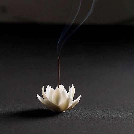 Handmade Ceramic Lotus Incense Holder Ornament - Zen - style Shape, Essential for Home Aromatherapy - STAR8S