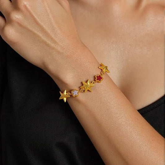 Heart Flower Pendant Bracelet for Women – Stainless Steel, Fashionable & Elegant, Chic Jewelry - STAR8S