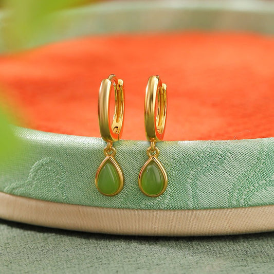 Heitian Jade Drop Earrings - Gold Plated Sterling Silver | STAR8S