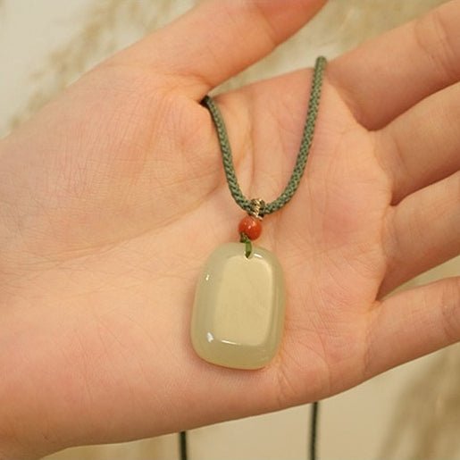 hetian jade pendant necklace for women - simple elegant jade necklace with adjustable cord - natural jade jewelry - star8s