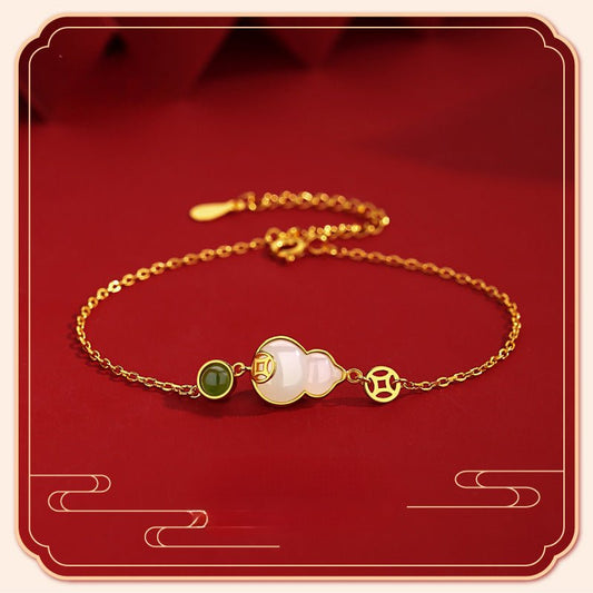 Jade Charm Bracelet: Hetian Gourd Fortune 925 Silver | STAR8S