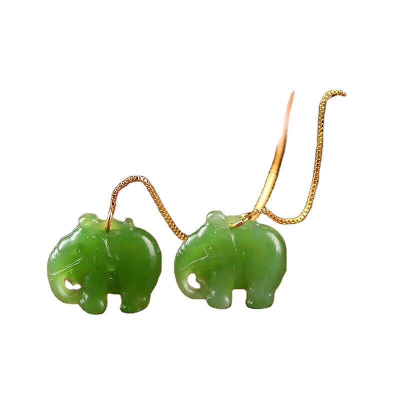 jade elephant earrings – lucky charm drop earrings for women – minimalist and elegant - star8s